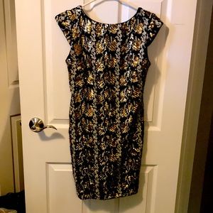 Guess dress sequinned black gold silver